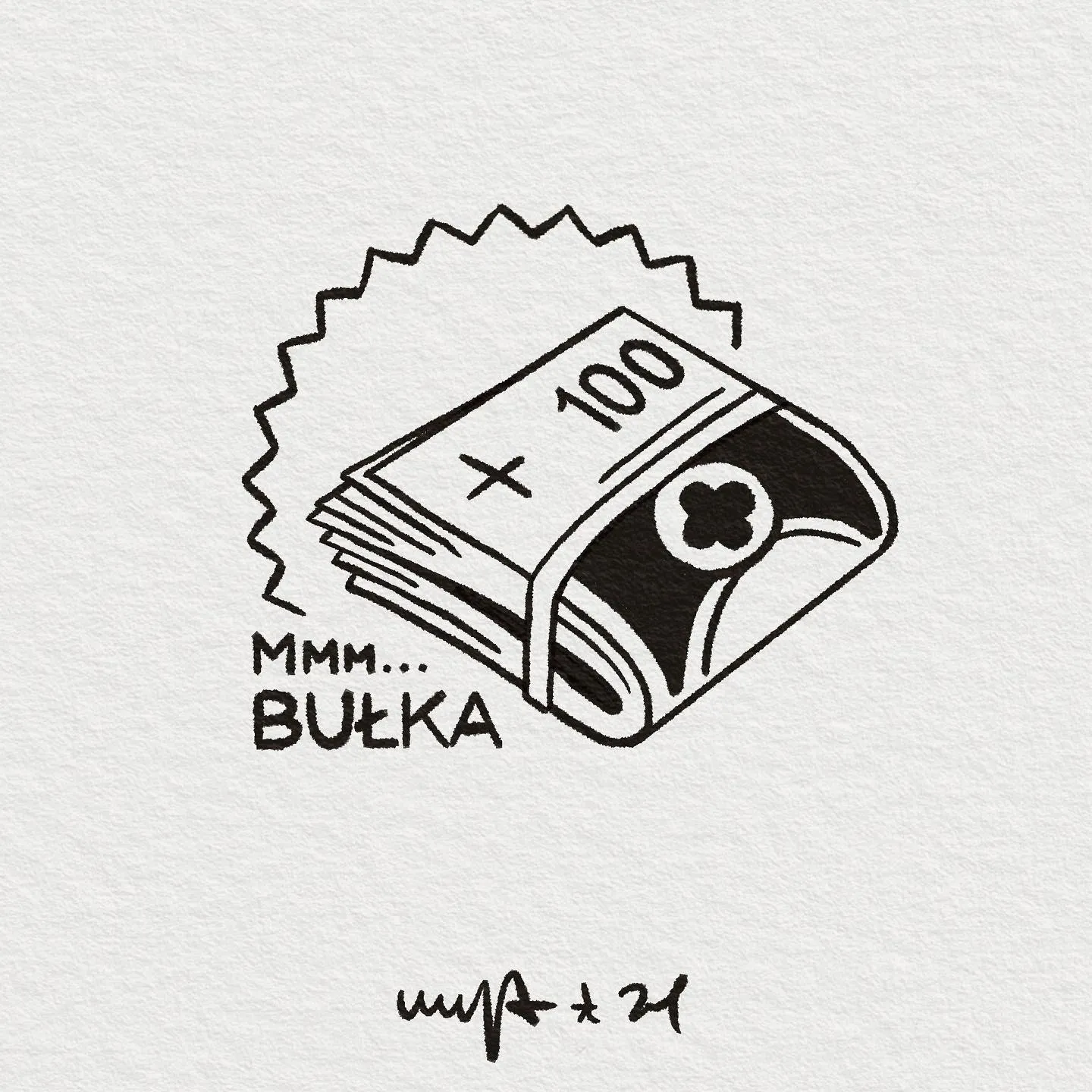 Tatuaż paczki banknotów z grubym konturem i lettering'iem — tatuaż, Wujek Darek, Warszawa, Polska
