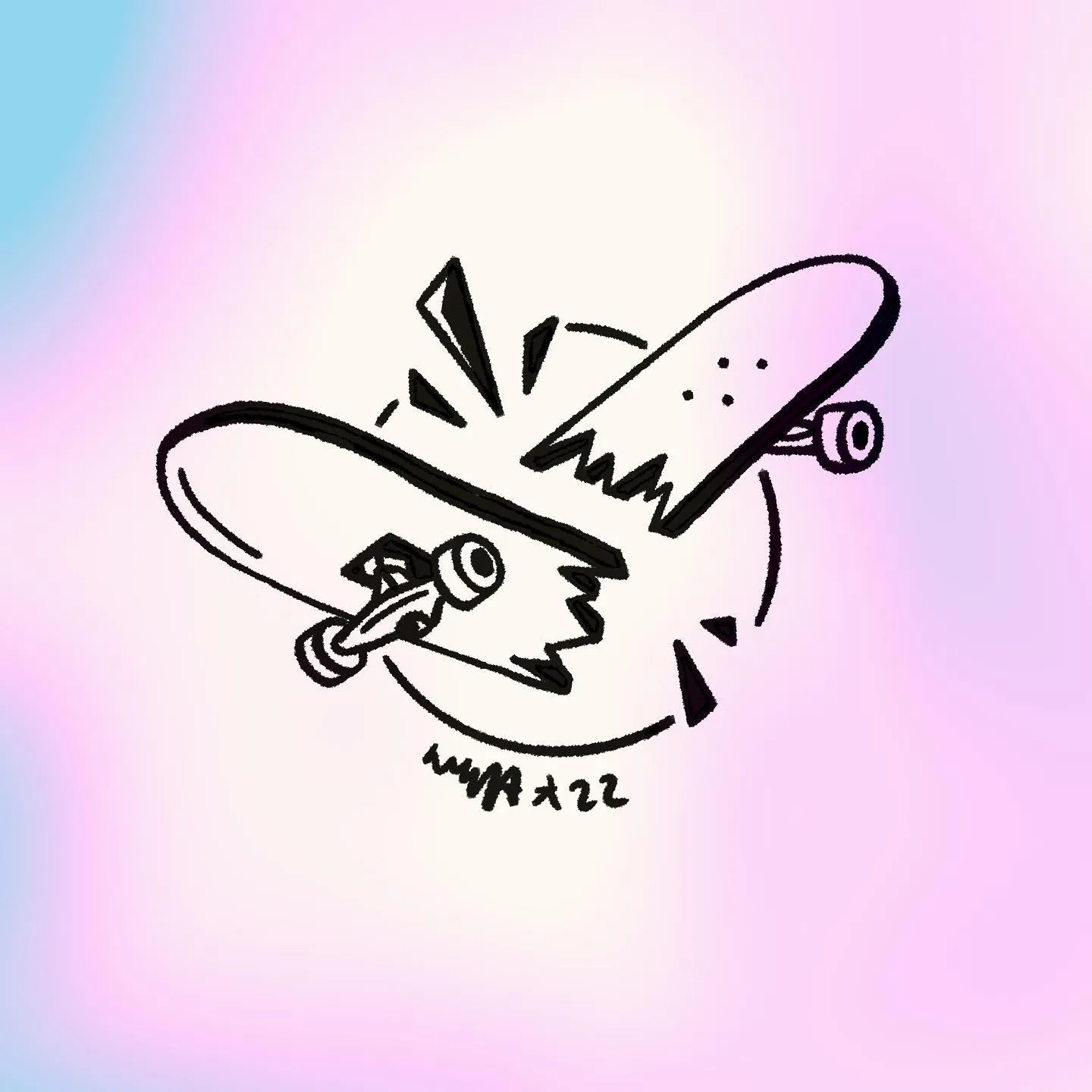Tatuaż skateboard z grubym konturem i lettering — tatuaż, Wujek Darek, Warszawa, Polska