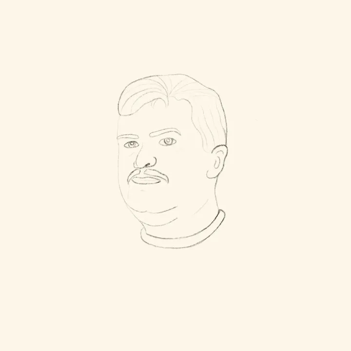 Portret mężczyzny z grubym konturem i letteringiem — tatuaż, Wujek Darek, Warszawa, Polska